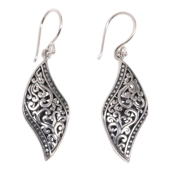 Alternate image for Ornate Leaf Theme Balinese Sterling Silver Artisan Earrings Voluptuous Leaf