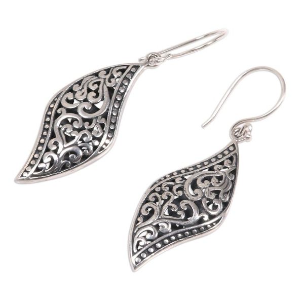 Alternate image for Ornate Leaf Theme Balinese Sterling Silver Artisan Earrings Voluptuous Leaf