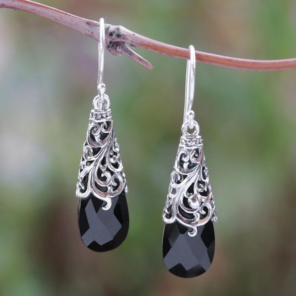 5-Carat Onyx Dangle Earrings Crafted in Bali 'Princess Beauty'