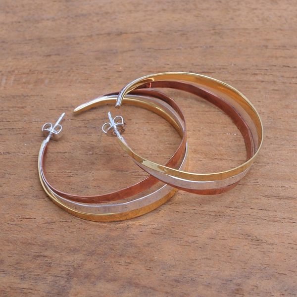 Alternate image for Gold Accent Sterling Silver Half-Hoop Earrings from Bali Metallic Rainbow