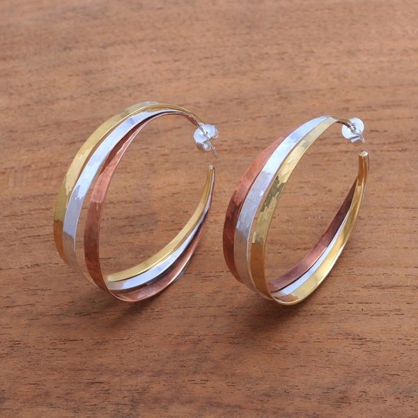Alternate image for Gold Accent Sterling Silver Half-Hoop Earrings from Bali Metallic Rainbow