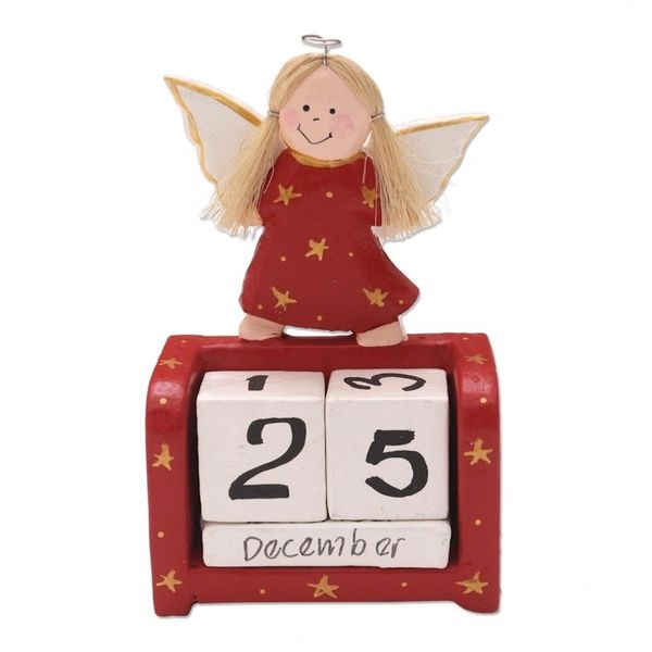 Alternate image for Angel Motif Wood Perpetual Calendar Angel Time in Red
