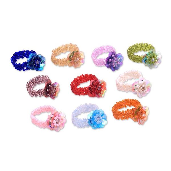 Alternate image for Floral Glass Beaded Stretch Cocktail Rings Set of 10 Javanese Flora
