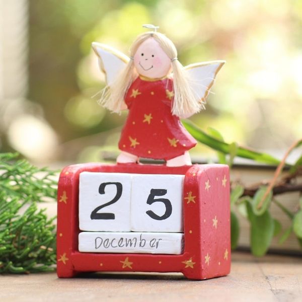 Alternate image for Angel Motif Wood Perpetual Calendar Angel Time in Red