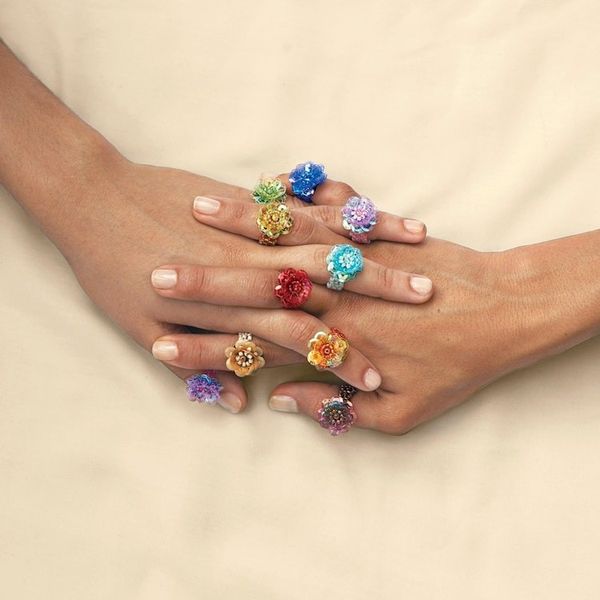 Alternate image for Floral Glass Beaded Stretch Cocktail Rings Set of 10 Javanese Flora