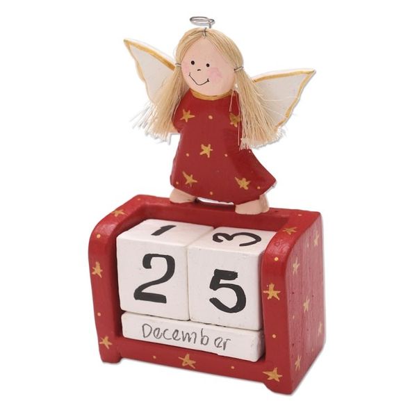 Alternate image for Angel Motif Wood Perpetual Calendar Angel Time in Red