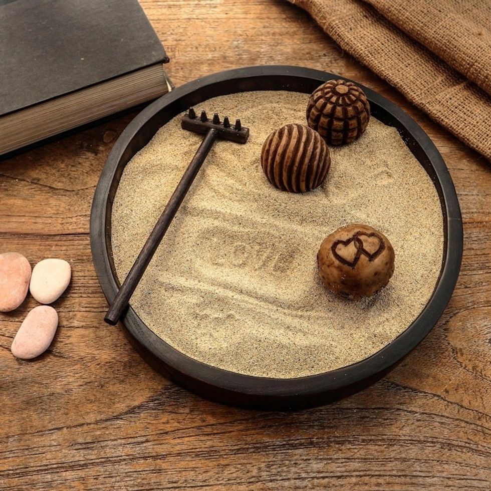 Wood Zen Garden with Rake and Balls from Bali 'Meditation Romance'