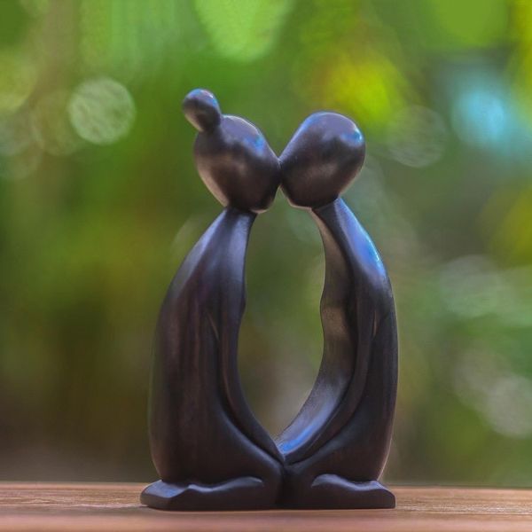 Alternate image for Black Wood Statuette of Lovers Embrace from Bali Harmony