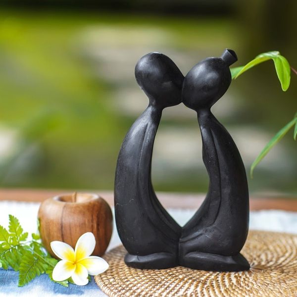 Alternate image for Black Wood Statuette of Lovers Embrace from Bali Harmony