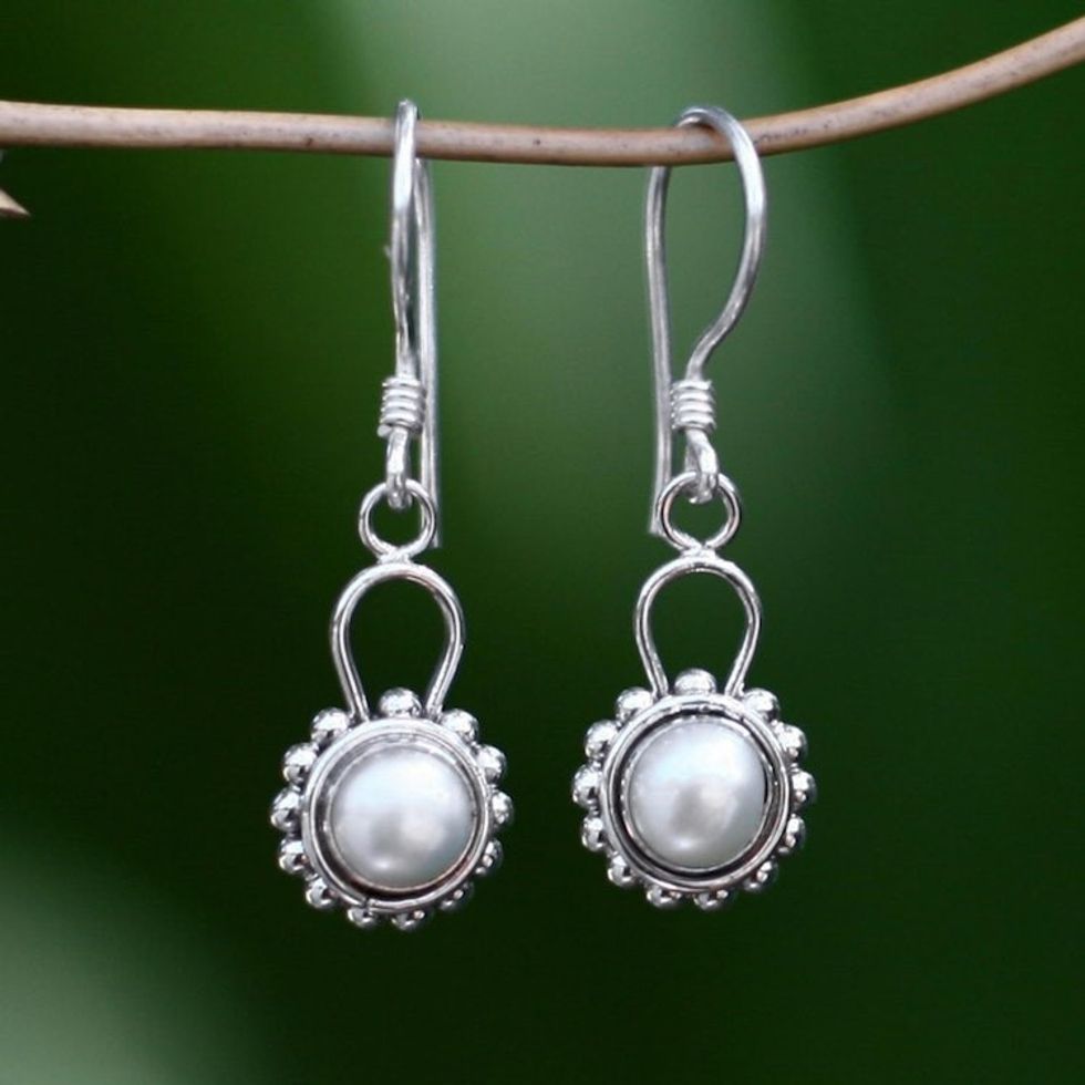 Sterling Silver Pearl Dangle Earrings 'Silver Moonlight'