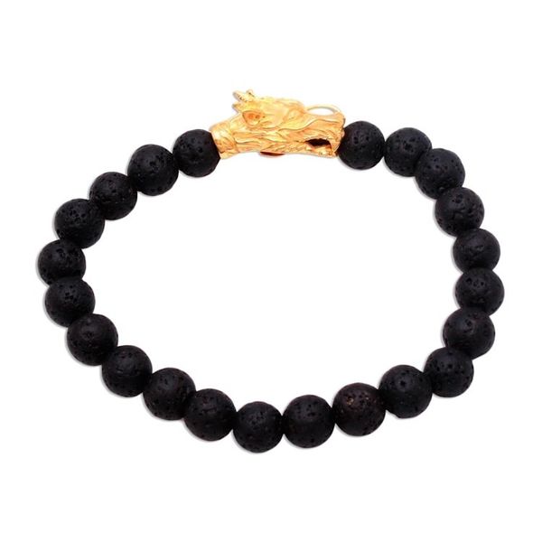 Alternate image for Gold Accented Dragon Lava Stone Beaded Stretch Bracelet Wise Dragon