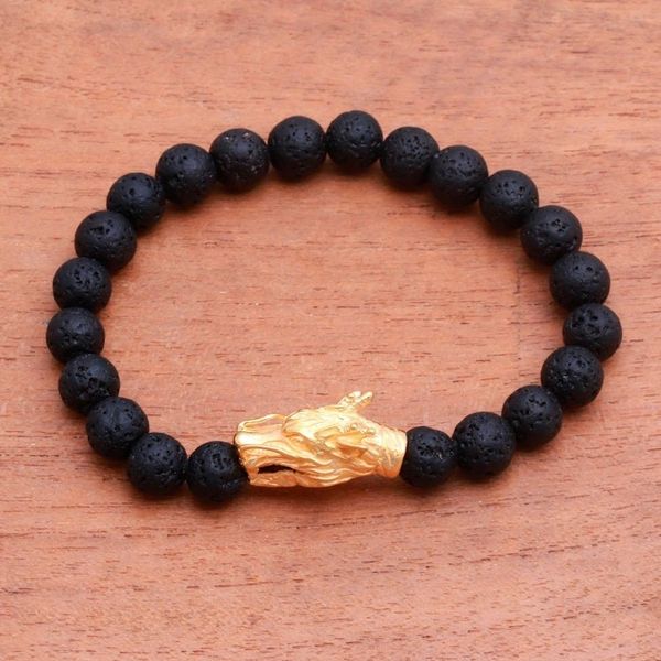 Alternate image for Gold Accented Dragon Lava Stone Beaded Stretch Bracelet Wise Dragon
