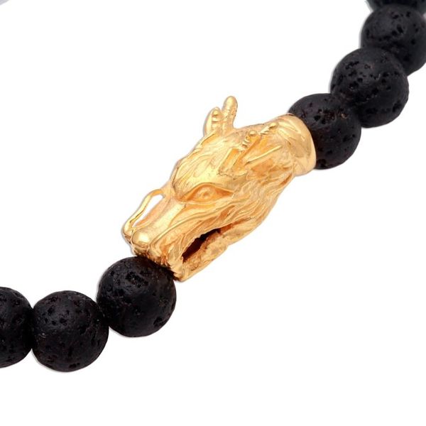 Alternate image for Gold Accented Dragon Lava Stone Beaded Stretch Bracelet Wise Dragon
