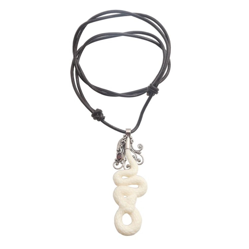 Hand Crafted Snake Necklace with Garnet 'Snake'