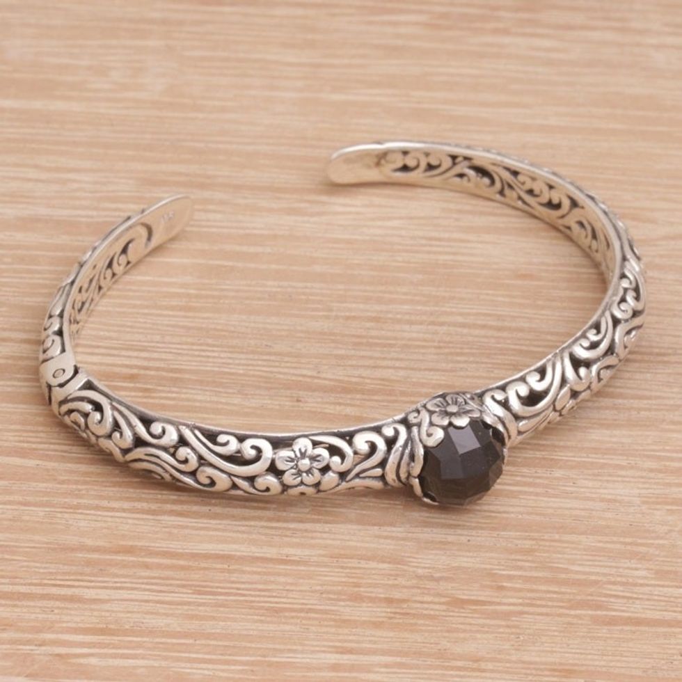 Artisan Crafted Black Onyx and Sterling Silver Cuff Bracelet 'Forest Nymph'