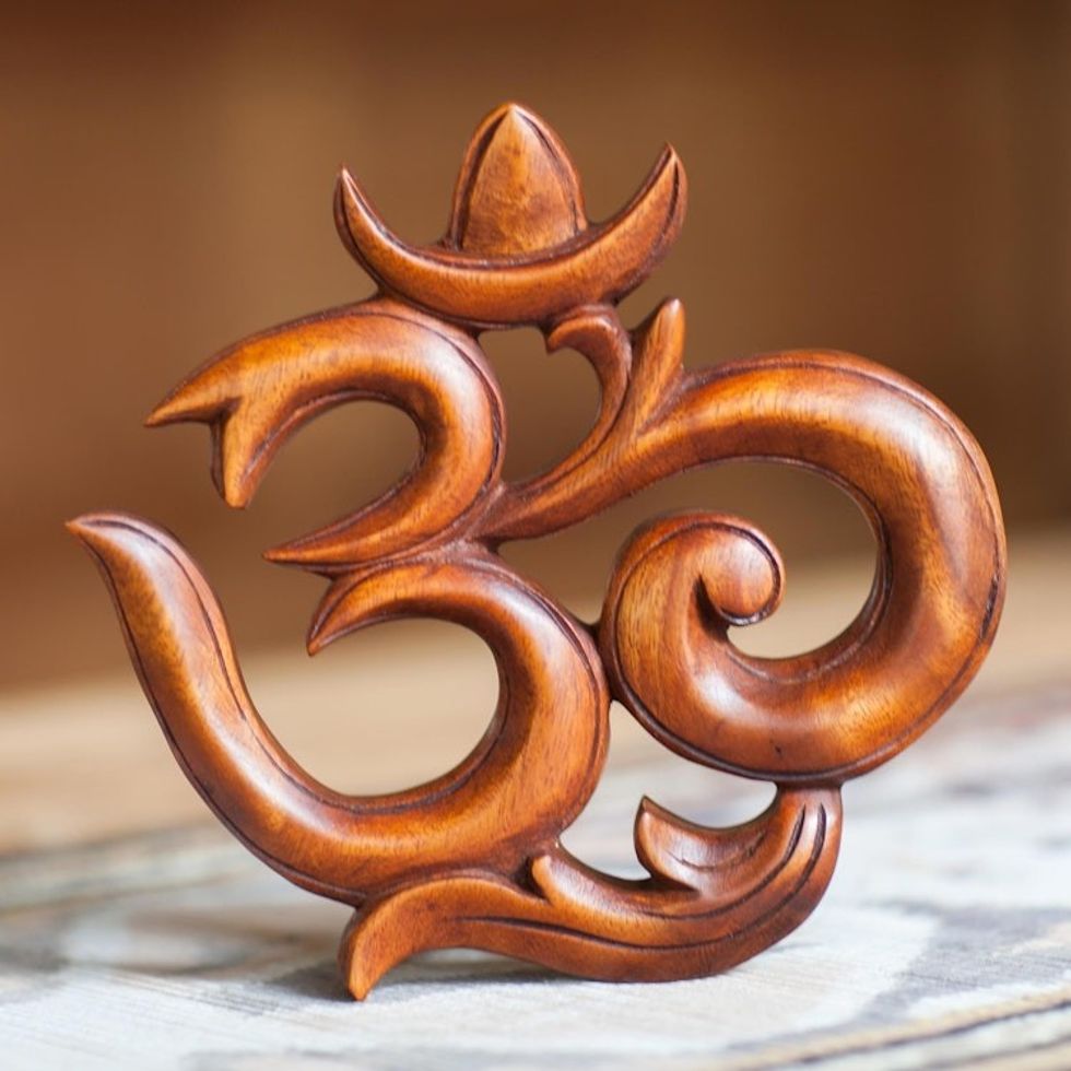 Wood relief panel 'Sacred Om'