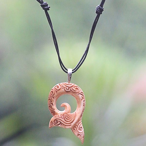 Alternate image for Leather Necklace with a Hand Carved Bone Whale Tail Pendant Tail of the Whale