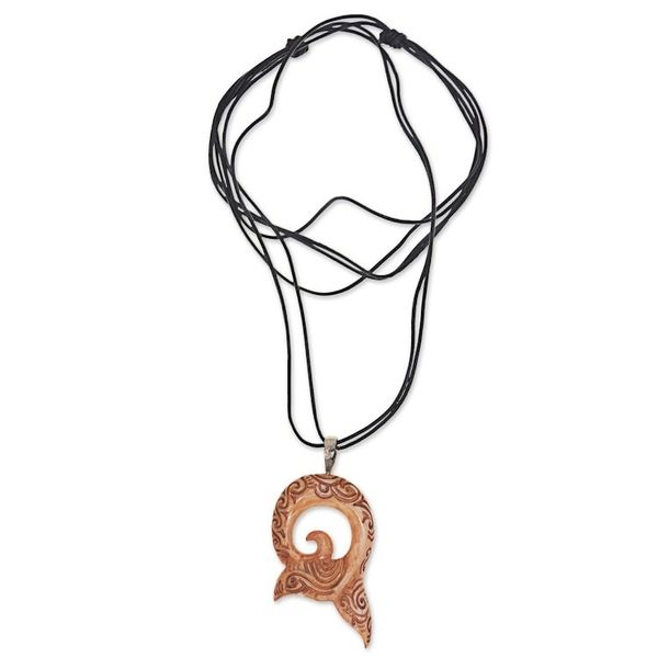 Alternate image for Leather Necklace with a Hand Carved Bone Whale Tail Pendant Tail of the Whale