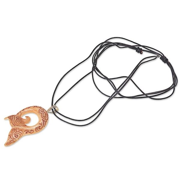 Alternate image for Leather Necklace with a Hand Carved Bone Whale Tail Pendant Tail of the Whale