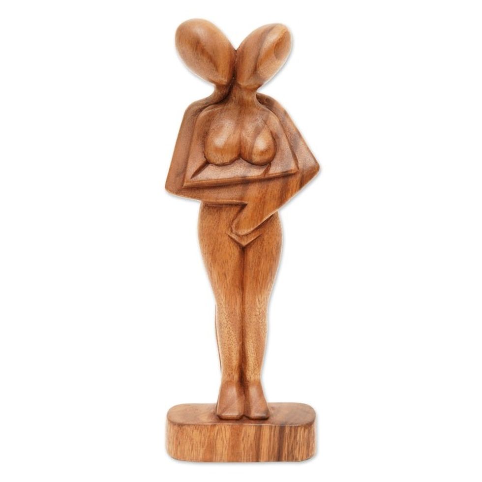 Romantic Suar Wood Sculpture 'Don't Let Go'
