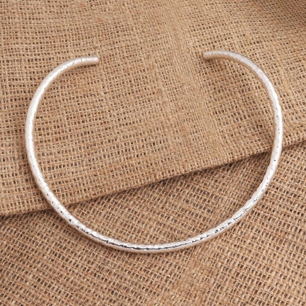 Hammered Sterling Silver Collar Necklace 'Undulating Waves'