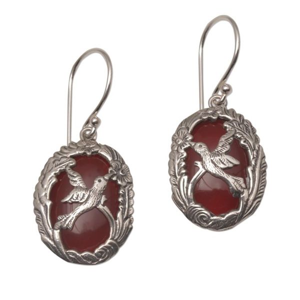 Alternate image for Carnelian and Sterling Silver Hummingbird Dangle Earrings Natures Freedom