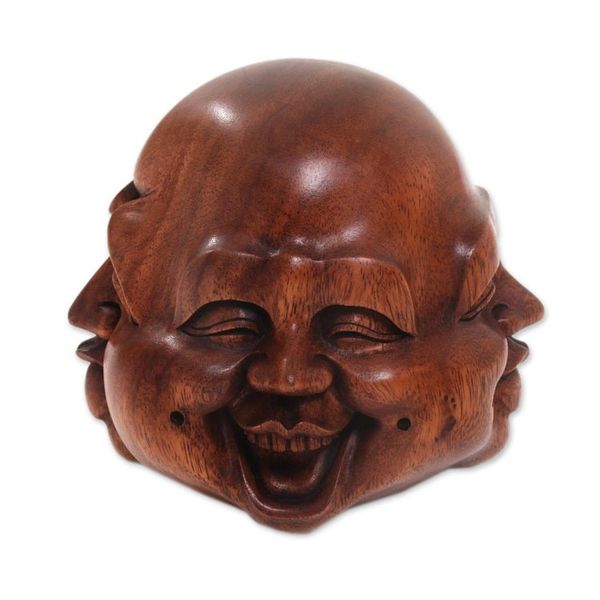 Alternate image for Hand-Carved Four Faces of Buddha Suar Wood Statuette Four Faces