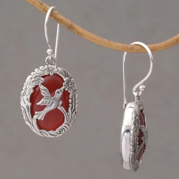 Alternate image for Carnelian and Sterling Silver Hummingbird Dangle Earrings Natures Freedom