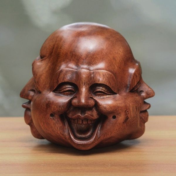 Alternate image for Hand-Carved Four Faces of Buddha Suar Wood Statuette Four Faces