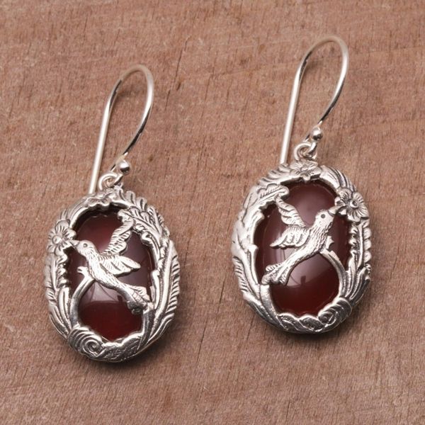 Alternate image for Carnelian and Sterling Silver Hummingbird Dangle Earrings Natures Freedom