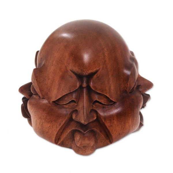 Alternate image for Hand-Carved Four Faces of Buddha Suar Wood Statuette Four Faces