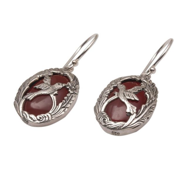 Alternate image for Carnelian and Sterling Silver Hummingbird Dangle Earrings Natures Freedom