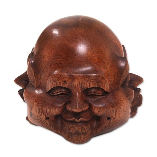 Alternate image for Hand-Carved Four Faces of Buddha Suar Wood Statuette Four Faces