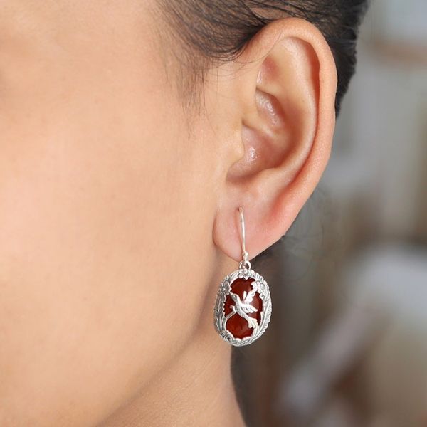 Alternate image for Carnelian and Sterling Silver Hummingbird Dangle Earrings Natures Freedom