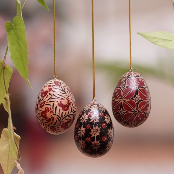 Alternate image for Hand Made Batik Wood Christmas Ornaments Set of 3 Java Stars