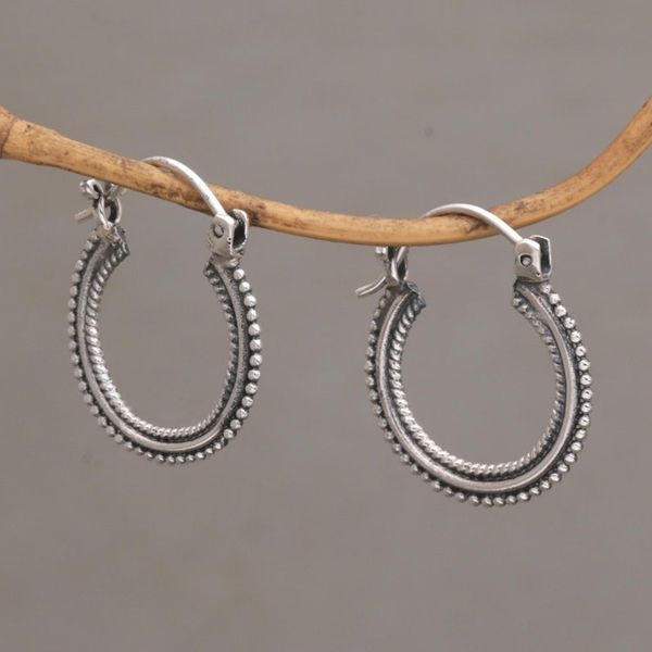 Alternate image for One Inch Diameter Sterling Silver Hoop Earrings On Rotation