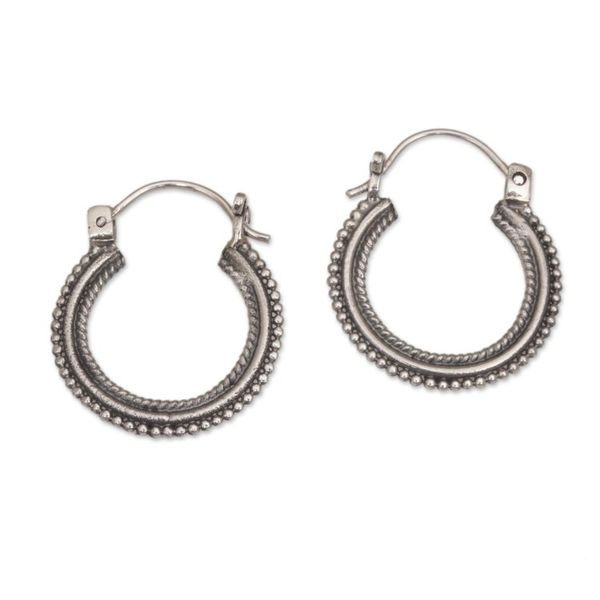 Alternate image for One Inch Diameter Sterling Silver Hoop Earrings On Rotation