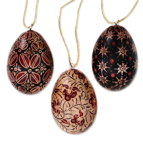 Alternate image for Hand Made Batik Wood Christmas Ornaments Set of 3 Java Stars