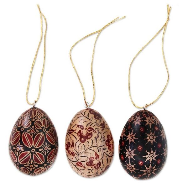 Alternate image for Hand Made Batik Wood Christmas Ornaments Set of 3 Java Stars