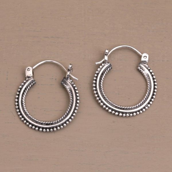 Alternate image for One Inch Diameter Sterling Silver Hoop Earrings On Rotation