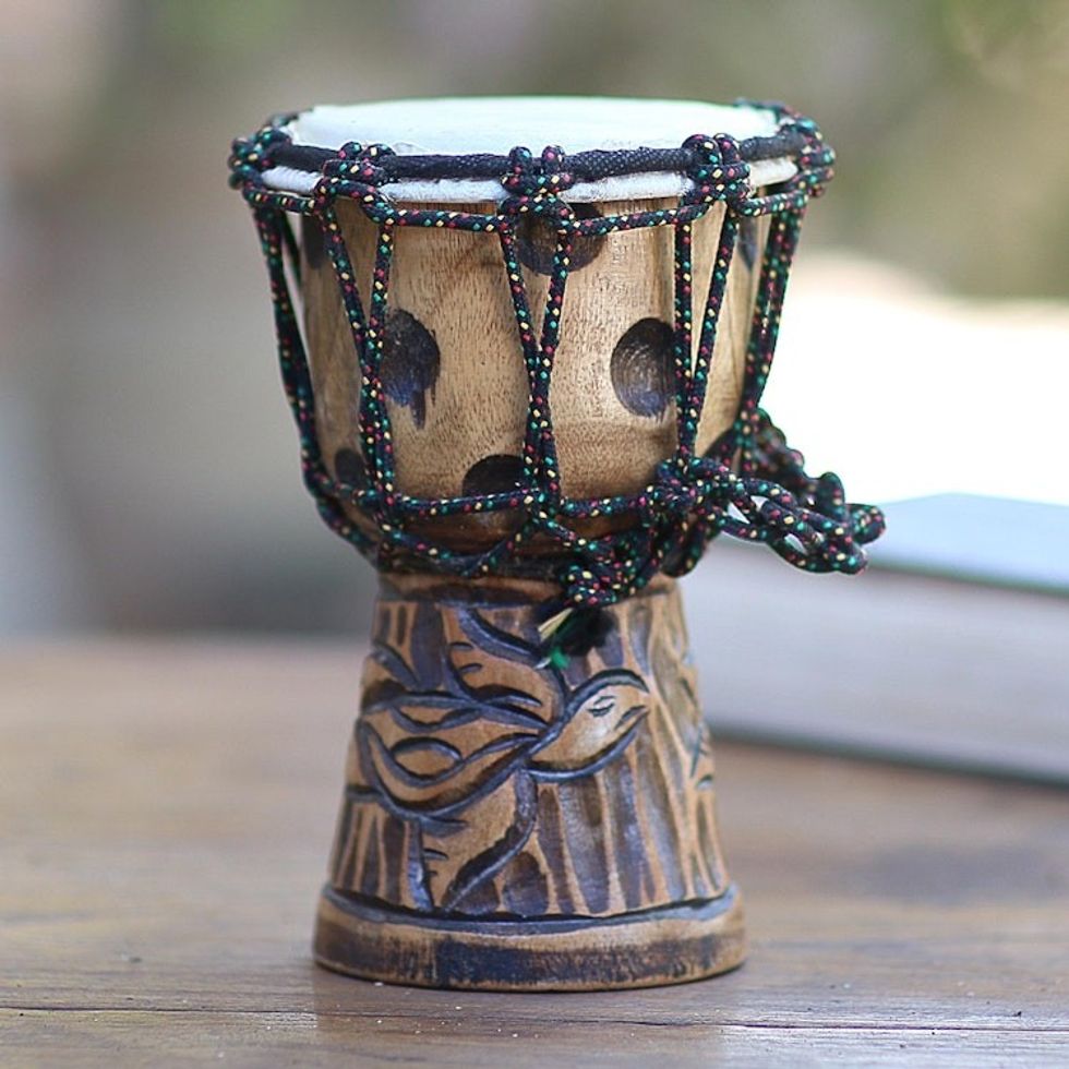 Turtle-Themed Mahogany Mini Djembe Drum from Bali 'Turtle Beat'