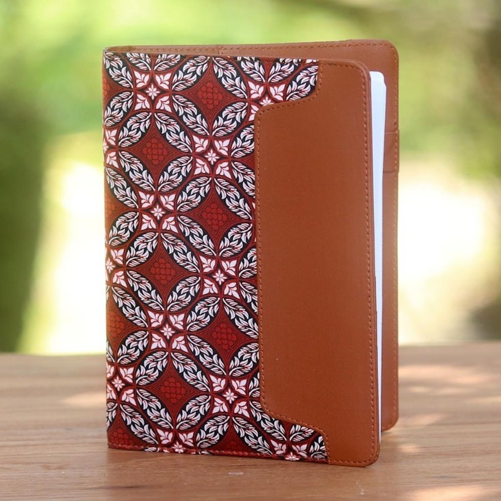 Faux Leather and Cotton Diamond and Circle Motif Planner 'Orderly Garden'