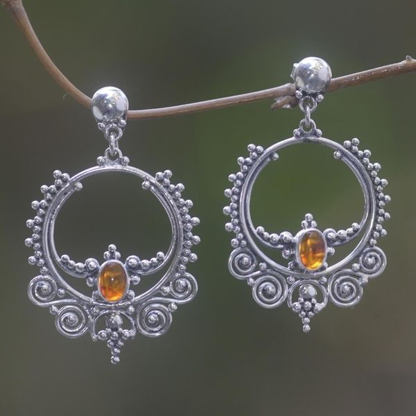 Alternate image for Sterling Silver and Amber Dangle Earrings Temple of Light