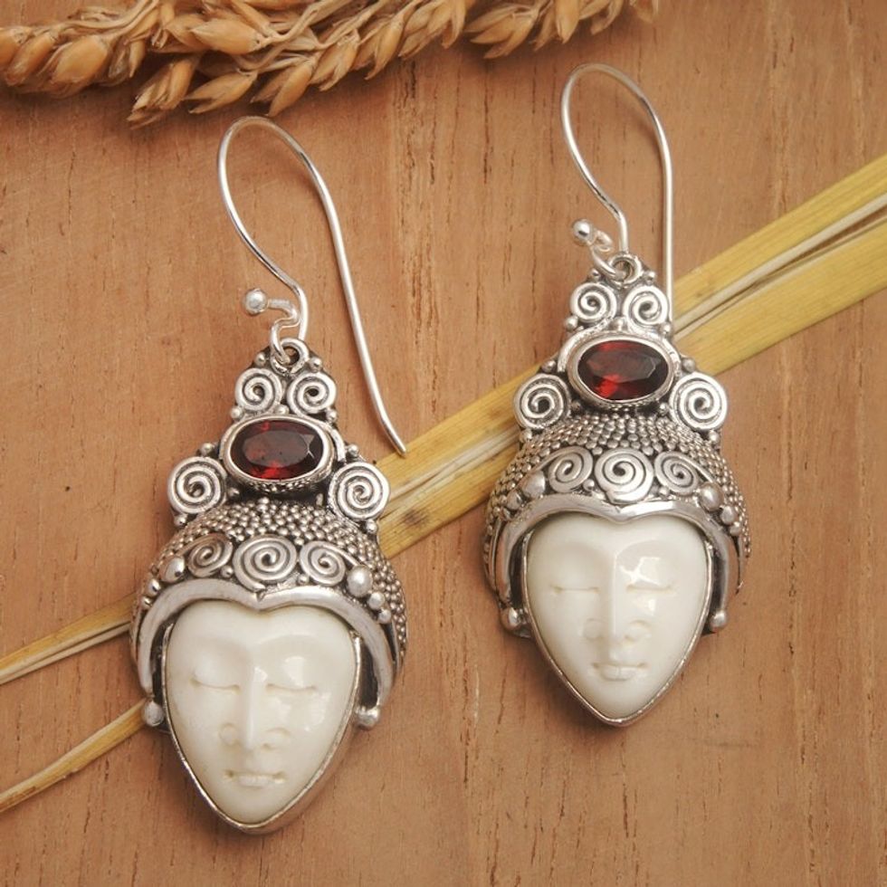 Sterling Silver and Garnet Dangle Earrings 'Royal Romance'