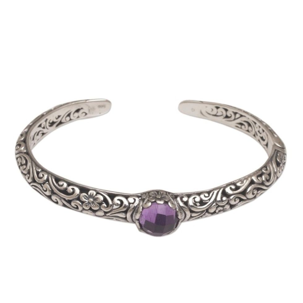 Sterling Silver Floral Cuff Bracelet with Amethyst 'Forest Nymph'