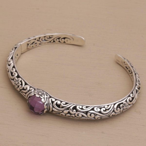 Alternate image for Sterling Silver Floral Cuff Bracelet with Amethyst Forest Nymph