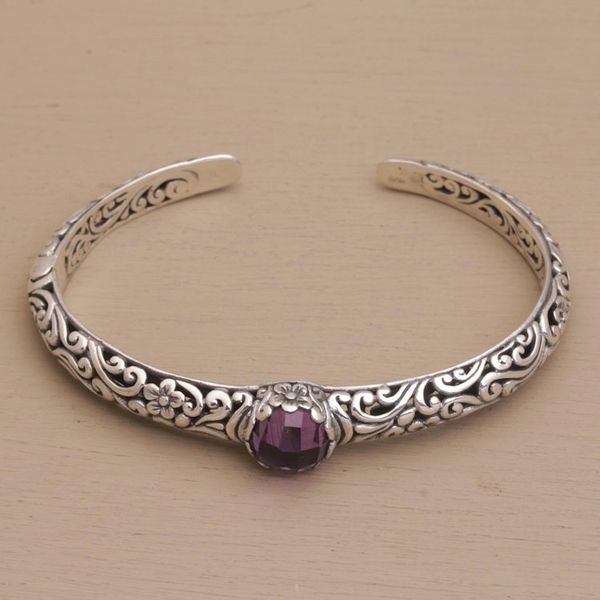 Alternate image for Sterling Silver Floral Cuff Bracelet with Amethyst Forest Nymph