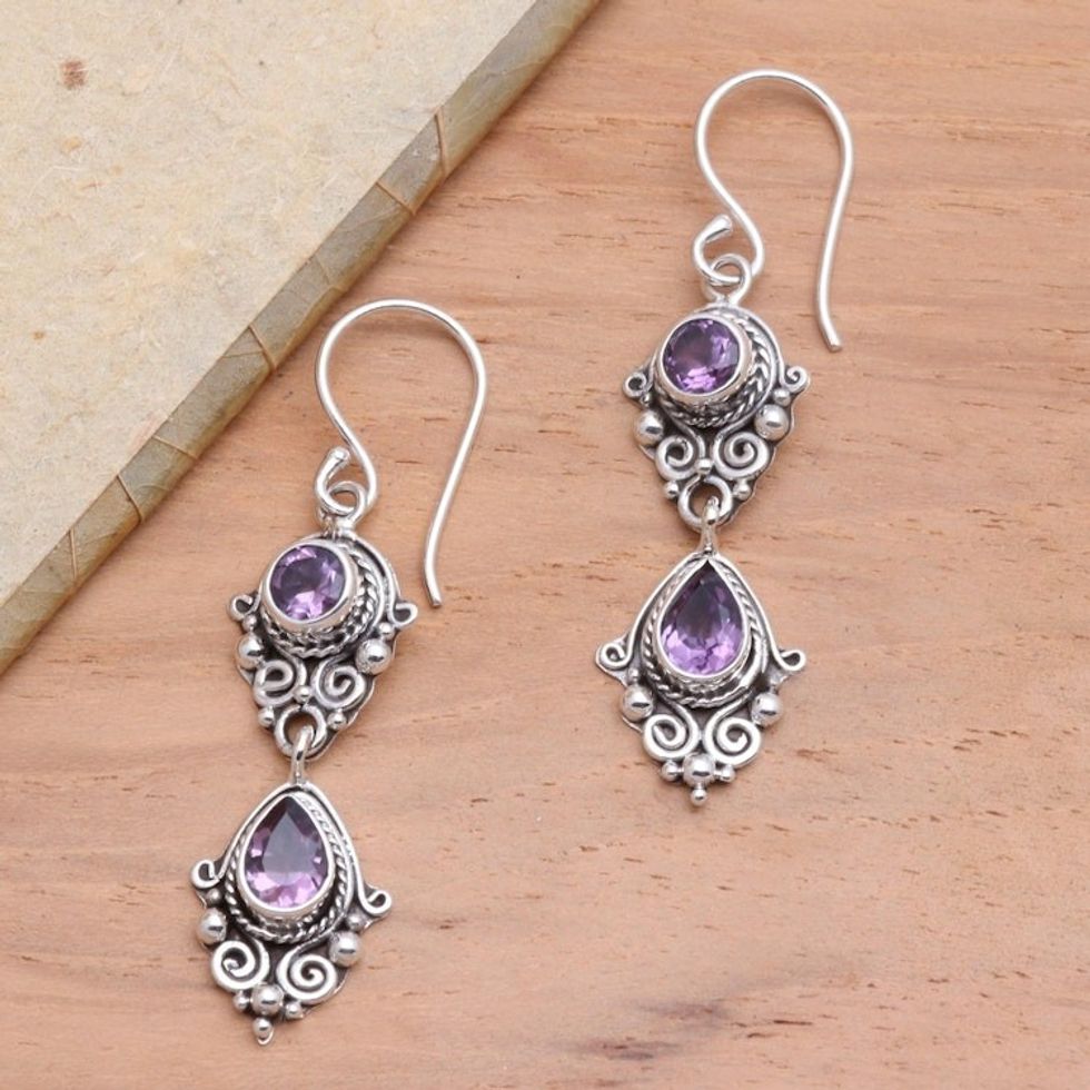 Vintage Style Amethyst Dangle Earrings 'Traditional Ways'