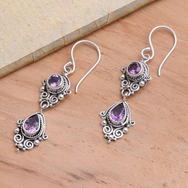 Alternate image for Vintage Style Amethyst Dangle Earrings Traditional Ways