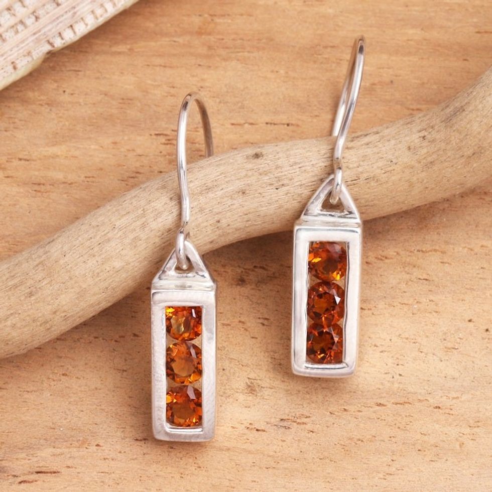 Citrine Sterling Silver Dangle Earrings 'Golden Lantern'